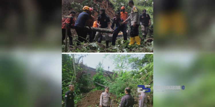 Polsek Cidahu Bersama Relawan Lakukan Evakuasi Tebing Longsor di Babakanpari 