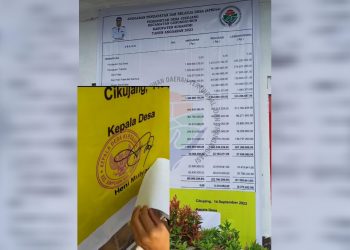 Kacau! Baliho APBDes Desa Cikujang, Kecamatan Gunungguruh Salah Stempel