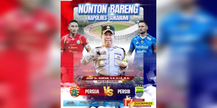 Kapolres Sukabumi Gelar Nobar Persija vs Persib, Sajikan Makanan Gratis dan Doorprize Menarik