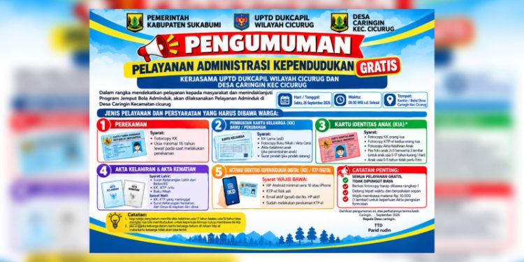 Kerjasama Dukcapil dan Desa Caringin, Pelayanan Administrasi Kependudukan Gratis Digelar Sabtu Ini