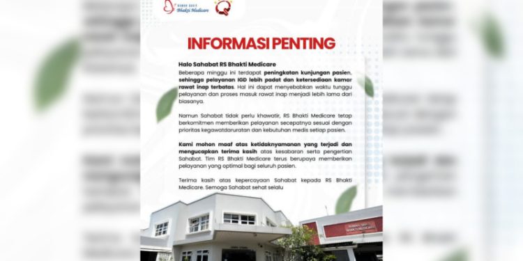 Kunjungan Pasien Meningkat, RS Bhakti Medicare Sampaikan Permohonan Maaf dan Jamin Pelayanan Tetap Optimal
